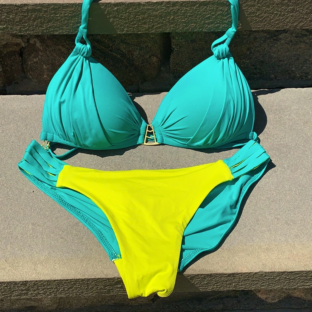 B Swimwear Teal & Yellow Bikini